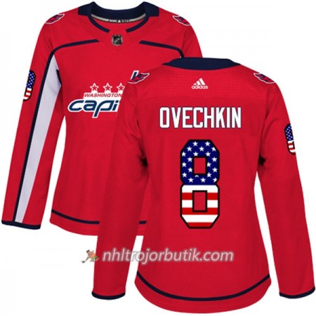 Dame Ishockey Washington Capitals Tröja Alex Ovechkin 8 Adidas 2017-2018 Röd USA Flag Fashion Authentic